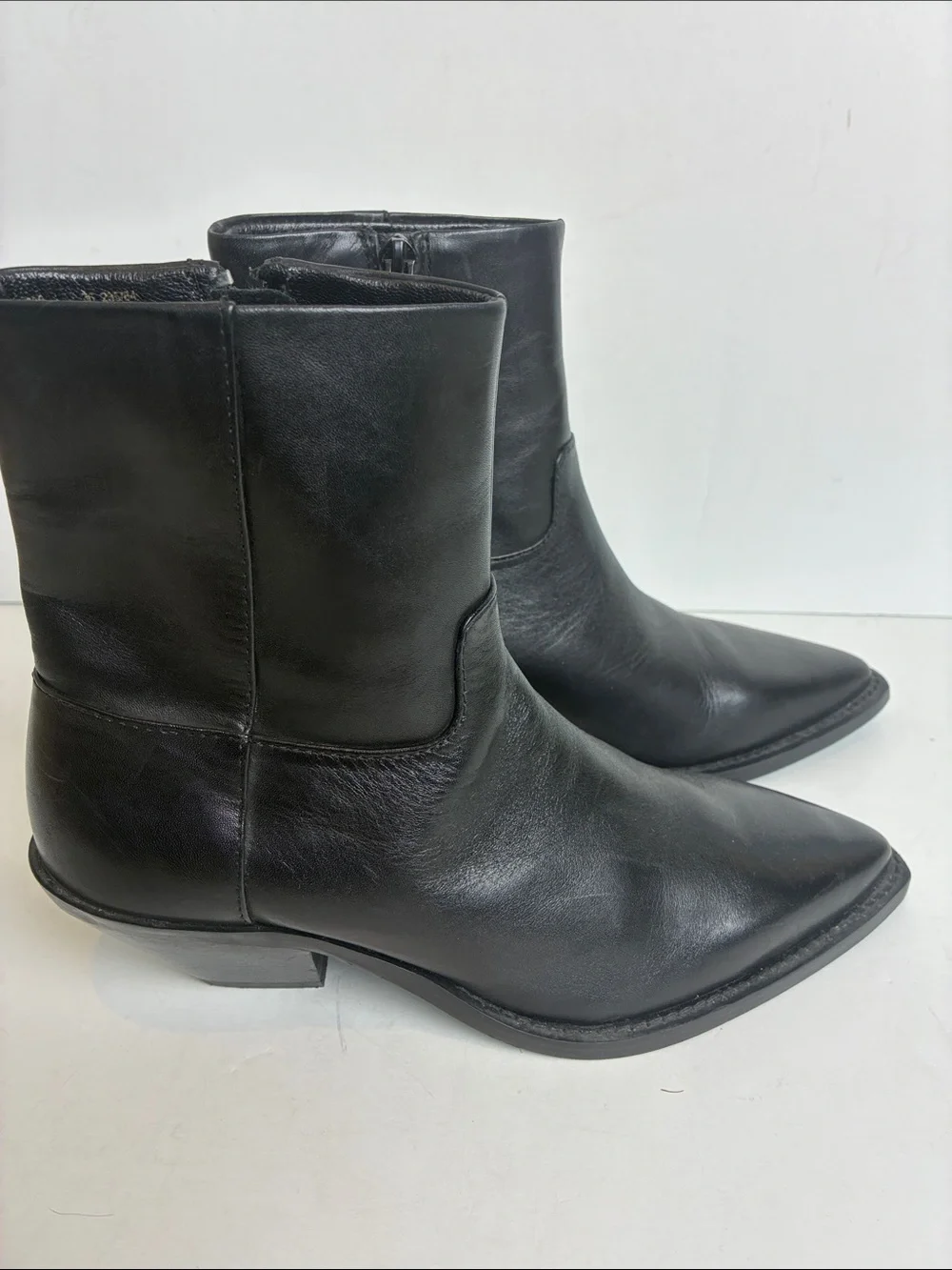 Zara leather cowboy ankle boot booties black EU 36 1122/010 western rodeo - Picture 4 of 16